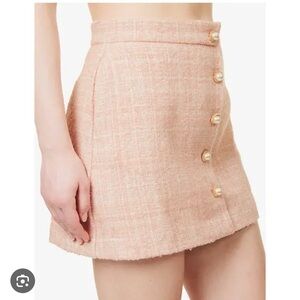 Elodie Pink Tweed Mini Skirt with Pearl Accents